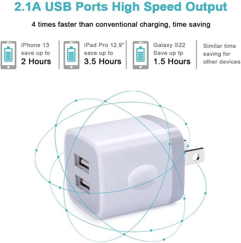Charger Block, USB Wall Charger, Double USB Fast Charging Cube Block Charger Box, 2.1A Phone CHARGER Power Adapter 3Pack for Iphone 16 15 14 13 12 11 Pro Max XS XR X 8 7 6 Samsung Galaxy S25 Ultra A16