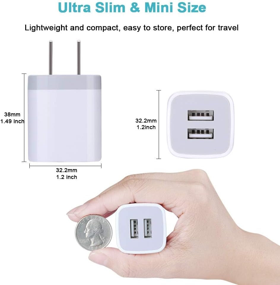Charger Block, USB Wall Charger, Double USB Fast Charging Cube Block Charger Box, 2.1A Phone CHARGER Power Adapter 3Pack for Iphone 16 15 14 13 12 11 Pro Max XS XR X 8 7 6 Samsung Galaxy S25 Ultra A16
