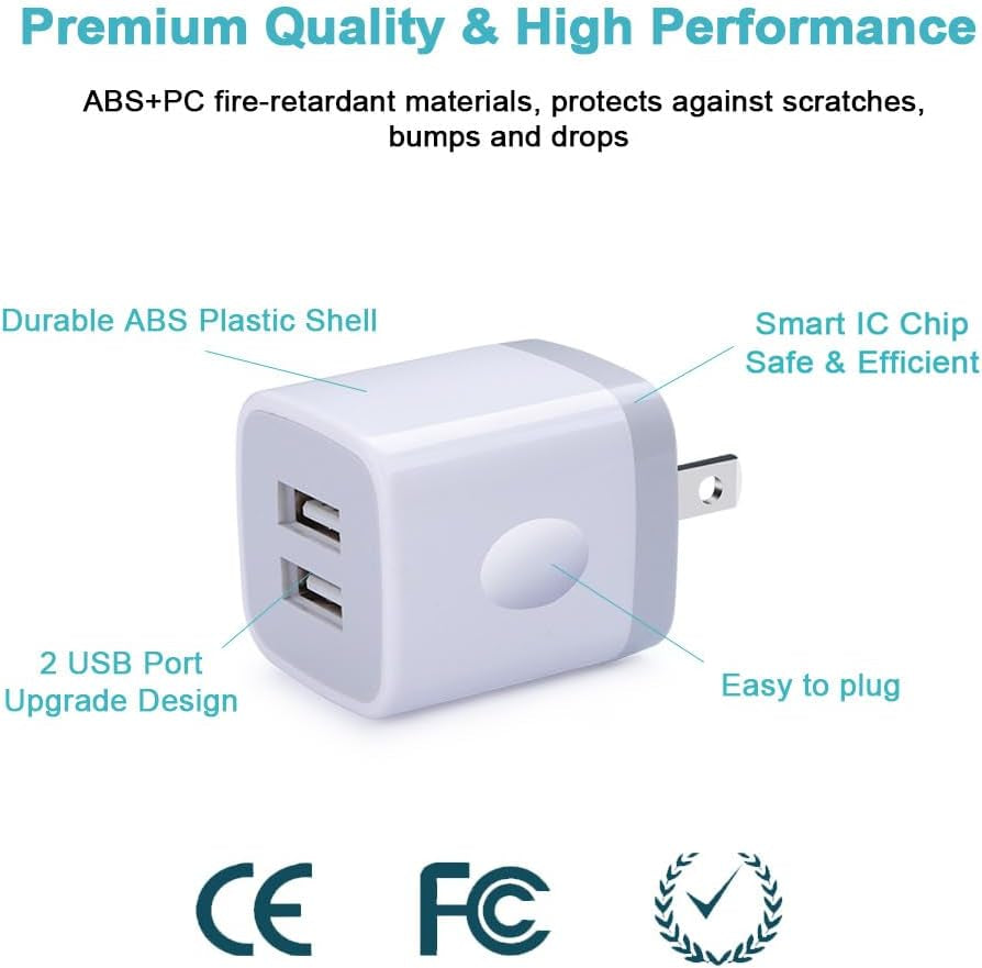 Charger Block, USB Wall Charger, Double USB Fast Charging Cube Block Charger Box, 2.1A Phone CHARGER Power Adapter 3Pack for Iphone 16 15 14 13 12 11 Pro Max XS XR X 8 7 6 Samsung Galaxy S25 Ultra A16